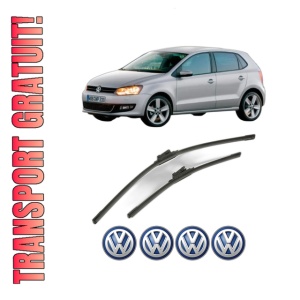 Set stergatoare Volkswagen POLO Van V (6R1, 6C1) din 2009-2017, pentru parbriz auto, 2 bucati, Bosch Aerotwin, din cauciuc siliconat rezistent, 4 Stickere Auto Volkswagen