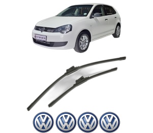 Set stergatoare Volkswagen POLO VIVO Hatchback (6S1, 6S3) din 2010, pentru parbriz auto, 2 bucati, Bosch Aerotwin, din cauciuc siliconat rezistent, 4 Stickere Auto Volkswagen v54027
