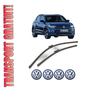 Set stergatoare Volkswagen T-CROSS (C11, D31) din 2018-2020, pentru parbriz auto, 2 bucati, Valeo Silencio Xtrm, din cauciuc siliconat rezistent, 4 Stickere Auto Volkswagen