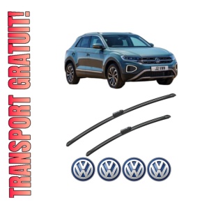 Set stergatoare Volkswagen T-ROC (A11, D11) din 2017-2022, pentru parbriz auto, 2 bucati, Bosch Aerotwin, din cauciuc siliconat rezistent, 4 Stickere Auto Volkswagen
