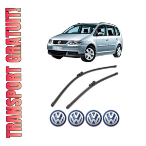 Set stergatoare Volkswagen TOURAN (1T3) din 2010-2015, pentru parbriz auto, 2 bucati, Valeo Silencio Xtrm, din cauciuc siliconat rezistent, 4 Stickere Auto Volkswagen