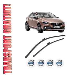Set stergatoare VOLVO V40 Cross Country (526) din 2012-2019, pentru parbriz auto, 2 bucati, Valeo Silencio Xtrm, din cauciuc siliconat rezistent, 4 Stickere Auto VOLVO