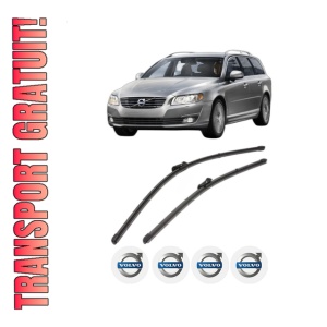 Set stergatoare VOLVO V70 III Estate Van (135) din 2013-2015, pentru parbriz auto, 2 bucati, Valeo Silencio Xtrm, din cauciuc siliconat rezistent, 4 Stickere Auto VOLVO