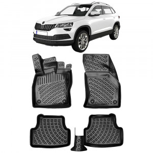 Skoda Karoq 2017- Set 4 covorase auto din cauciuc tip tavita premium line 3D accesorii pentru autoturismul tau - masina v241970