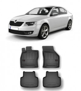 Skoda Octavia III Rs, Hatchback, Din 05.2013 - 05.2020 , Set Covorase Auto Tip Tavita Premium 3D, din cauciuc accesorii pentru autoturismul tau - masina v172076