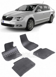 Skoda Superb II, Sedan, fabricat din 06.2008 - 04.2015, set covorase auto dedicate, din cauciuc 100% Premium accesorii pentru autoturismul tau - masina v158447