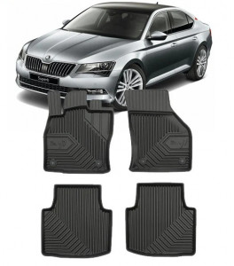 Skoda Superb III Din 09.2015 - Prezent, Combi , Set Covorase Auto Tip Tavita Premium 3D, din cauciuc accesorii pentru autoturismul tau - masina v165037