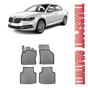 Skoda Superb III, Sedan, Din 05.2015 - Prezent , Set Covorase Auto Tip Tavita Premium 3D, din cauciuc