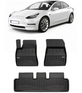 Tesla Model 3, Sedan, Din 07.2017 - Prezent , Set Covorase Auto Tip Tavita Premium 3D, din cauciuc accesorii pentru autoturismul tau - masina v169704