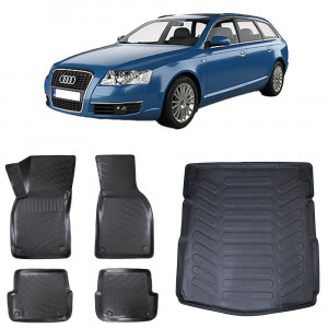 Audi A6 C6 (Typ 4F) 2004-2011 Set 4 covorase auto din cauciuc tip tavita Premium Line 3D + Tavita portbagaj Premium Line