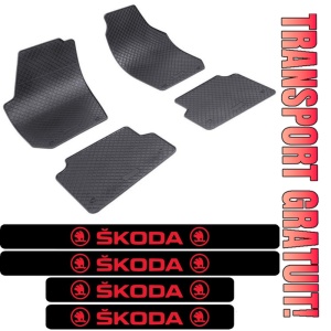 Covorase Skoda Fabia II din 03.2007 - 10.2014, hatchback si set 4 stickere protectie praguri Skoda