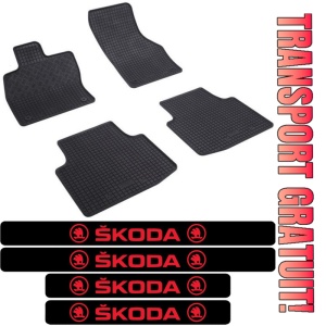 Covorase Skoda Superb III, Sedan, din 05.2015 - prezent si set 4 stickere protectie praguri Skoda