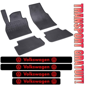 Covorase Volkswagen Polo VI, Hatchback, din 10.2017 - prezent si set 4 stickere protectie praguri Volkswagen