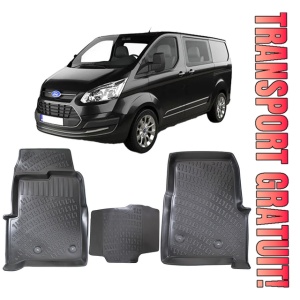 Ford Transit Custom 2012-2023 Set 3 Covorase Auto (Fata) Cauciuc Tip tavita Premium Line 3D