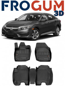 Honda CIVIc IX Din 03.2012 - 04.2017, Sedan , Set Covorase Auto Tip Tavita Premium 3D, din cauciuc accesorii pentru autoturismul tau - masina v162683
