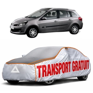 Husa Prelata Antigrindina Auto RENAULT CLIO III Grandtour (KR0/1_) din 2007-2014, Protectie auto contra intemperiilor la grindina, Waterproof, 4x Stickere auto RENAULT
