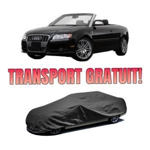 Husa tip prelata auto AUDI A4 B7 Convertible (8HE) din 2005-2009, Culoare Negru, material textil impermeabil, rezistanta la intemperii praf UV, CARPASSION Husa Protectie, 4 Stickere auto cu AUDI