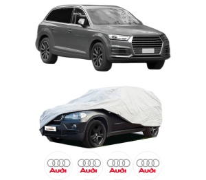 Husa tip prelata auto AUDI Q7 Van (4MB, 4MG) din 2015-2019, Culoare Gri, material textil impermeabil, rezistanta la intemperii praf UV, CARPASSION Husa Protectie, 4 Stickere auto cu AUDI - Img 2