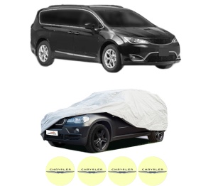 Husa tip prelata auto CHRYSLER PACIFICA (RU) din 2017-2020, Culoare Gri, material textil impermeabil, rezistanta la intemperii praf UV, CARPASSION Husa Protectie, 4 Stickere auto cu CHRYSLER - Img 2