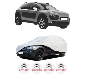 Husa tip prelata auto CITROEN C4 CACTUS din 2014-2018, Culoare Gri, material textil impermeabil, rezistanta la intemperii praf UV, CARPASSION Husa Protectie, 4 Stickere auto cu CITROEN - Img 2