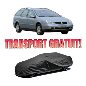 Husa tip prelata auto CITROEN C5 I Estate Van (DE_) din 2002-2004, Culoare Negru, material textil impermeabil, rezistanta la intemperii praf UV, CARPASSION Husa Protectie, 4 Stickere auto cu CITROEN