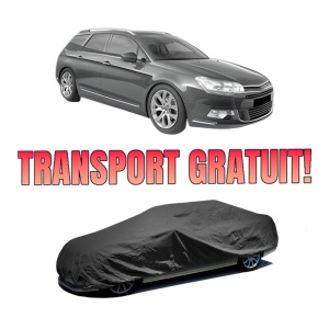 Husa tip prelata auto CITROEN C5 III Break (RW_) din 2008-2017, Culoare Negru, material textil impermeabil, rezistanta la intemperii praf UV, CARPASSION Husa Protectie, 4 Stickere auto cu CITROEN