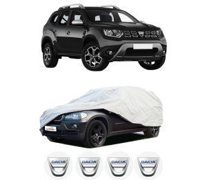 Husa tip prelata auto DACIA DUSTER (HM_) din 2017-2022, Culoare Gri, material textil impermeabil, rezistanta la intemperii praf UV, CARPASSION Husa Protectie, 4 Stickere auto cu DACIA - Img 2