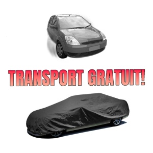 Husa tip prelata auto FORD FIESTA V (JH_, JD_) din 2001-2008, Culoare Negru, material textil impermeabil, rezistanta la intemperii praf UV, CARPASSION Husa Protectie, 4 Stickere auto cu FORD