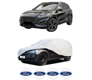 Husa tip prelata auto FORD KUGA III (DFK) din 2019-2023, Culoare Gri, material textil impermeabil, rezistanta la intemperii praf UV, CARPASSION Husa Protectie, 4 Stickere auto cu FORD - Img 2