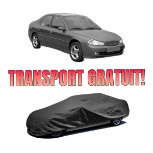 Husa tip prelata auto FORD MONDEO II (BAP) din 1996-2000, Culoare Negru, material textil impermeabil, rezistanta la intemperii praf UV, CARPASSION Husa Protectie, 4 Stickere auto cu FORD