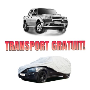 Husa tip prelata auto FORD RANGER (TKE) din 2011-2019, Culoare Gri, material textil impermeabil, rezistanta la intemperii praf UV, CARPASSION Husa Protectie, 4 Stickere auto cu FORD