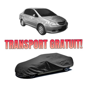 Husa tip prelata auto HONDA CITY IV Saloon (GD_) din 2002-2008, Culoare Negru, material textil impermeabil, rezistanta la intemperii praf UV, CARPASSION Husa Protectie, 4 Stickere auto cu HONDA
