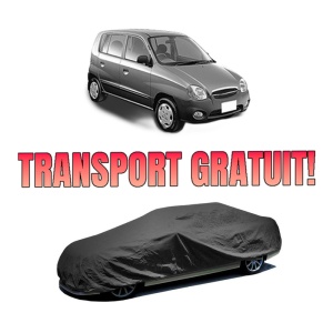 Husa tip prelata auto HYUNDAI ATOS (MX) din 1998-2010, Culoare Negru, material textil impermeabil, rezistanta la intemperii praf UV, CARPASSION Husa Protectie, 4 Stickere auto cu HYUNDAI