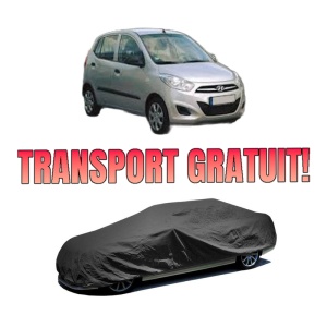 Husa tip prelata auto HYUNDAI i10 I (PA) din 2007-2018, Culoare Negru, material textil impermeabil, rezistanta la intemperii praf UV, CARPASSION Husa Protectie, 4 Stickere auto cu HYUNDAI