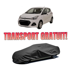 Husa tip prelata auto HYUNDAI i10 II Saloon din 2015, Culoare Negru, material textil impermeabil, rezistanta la intemperii praf UV, CARPASSION Husa Protectie, 4 Stickere auto cu HYUNDAI