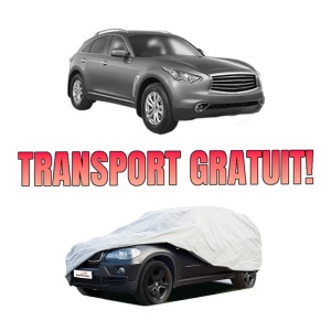 Husa tip prelata auto INFINITI QX70 din 2013, Culoare Gri, material textil impermeabil, rezistanta la intemperii praf UV, CARPASSION Husa Protectie, 4 Stickere auto cu INFINITI