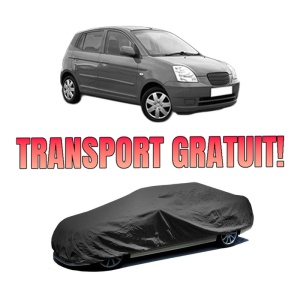 Husa tip prelata auto KIA PICANTO I (SA) din 2004-2011, Culoare Negru, material textil impermeabil, rezistanta la intemperii praf UV, CARPASSION Husa Protectie, 4 Stickere auto cu KIA