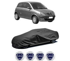 Husa tip prelata auto LANCIA YPSILON (843_) din 2003-2011, Culoare Negru, material textil impermeabil, rezistanta la intemperii praf UV, CARPASSION Husa Protectie, 4 Stickere auto cu LANCIA - Img 2