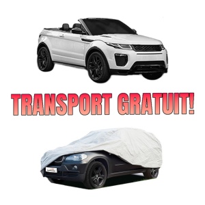 Husa tip prelata auto LAND ROVER RANGE ROVER EVOQUE Convertible (L538) din 2015-2019, Culoare Gri, material textil impermeabil, rezistanta la intemperii praf UV, CARPASSION Husa Protectie, 4 Stickere auto cu LAND ROVER