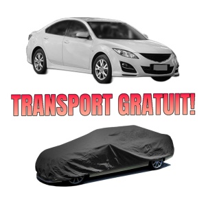 Husa tip prelata auto MAZDA 6 Hatchback (GH) din 2007-2013, Culoare Negru, material textil impermeabil, rezistanta la intemperii praf UV, CARPASSION Husa Protectie, 4 Stickere auto cu MAZDA