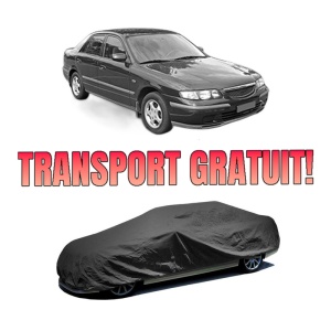 Husa tip prelata auto MAZDA 626 V Hatchback (GF) din 1997-2002, Culoare Negru, material textil impermeabil, rezistanta la intemperii praf UV, CARPASSION Husa Protectie, 4 Stickere auto cu MAZDA