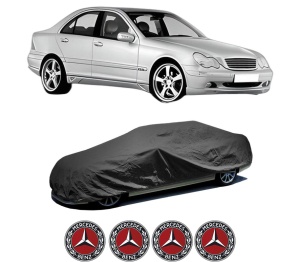 Husa tip prelata auto MERCEDES-BENZ C-CLASS (W203) din 2000-2007, Culoare Negru, material textil impermeabil, rezistanta la intemperii praf UV, CARPASSION Husa Protectie, 4 Stickere auto cu MERCEDES-BENZ - Img 2