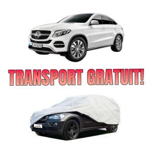 Husa tip prelata auto MERCEDES-BENZ GLE Coupe (C292) din 2015-2019, Culoare Gri, material textil impermeabil, rezistanta la intemperii praf UV, CARPASSION Husa Protectie, 4 Stickere auto cu MERCEDES-BENZ