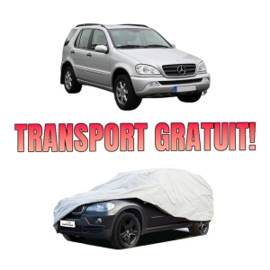 Husa tip prelata auto MERCEDES-BENZ M-CLASS (W163) din 1998-2005, Culoare Gri, material textil impermeabil, rezistanta la intemperii praf UV, CARPASSION Husa Protectie, 4 Stickere auto cu MERCEDES-BENZ