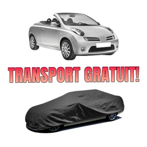 Husa tip prelata auto NISSAN MICRA C+C III (K12) din 2005-2010, Culoare Negru, material textil impermeabil, rezistanta la intemperii praf UV, CARPASSION Husa Protectie, 4 Stickere auto cu NISSAN