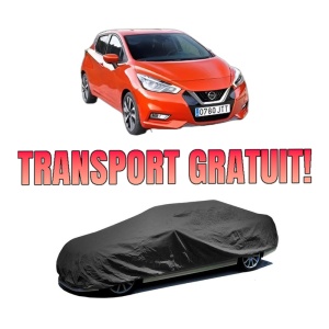 Husa tip prelata auto NISSAN MICRA V (K14) din 2016-2023, Culoare Negru, material textil impermeabil, rezistanta la intemperii praf UV, CARPASSION Husa Protectie, 4 Stickere auto cu NISSAN