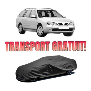 Husa tip prelata auto NISSAN PRIMERA Traveller (WP11) din 1996-2001, Culoare Negru, material textil impermeabil, rezistanta la intemperii praf UV, CARPASSION Husa Protectie, 4 Stickere auto cu NISSAN