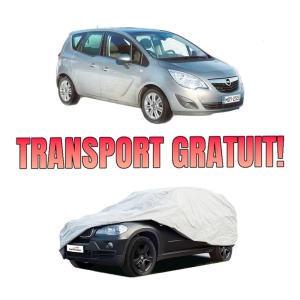 Husa tip prelata auto OPEL MERIVA B MPV (S10) din 2010-2017, Culoare Gri, material textil impermeabil, rezistanta la intemperii praf UV, CARPASSION Husa Protectie, 4 Stickere auto cu OPEL