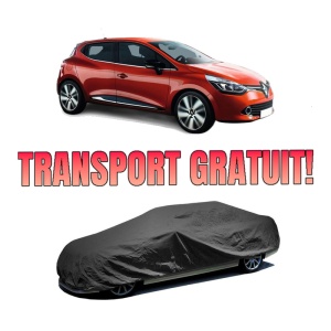 Husa tip prelata auto RENAULT CLIO IV Grandtour (KH_) din 2012-2021, Culoare Negru, material textil impermeabil, rezistanta la intemperii praf UV, CARPASSION Husa Protectie, 4 Stickere auto cu RENAULT