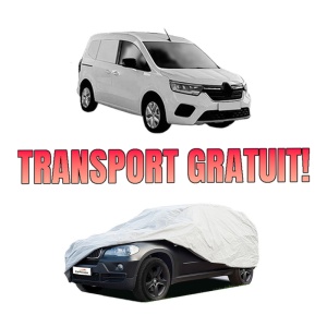 Husa tip prelata auto RENAULT KANGOO III MPV din 2021-2022, Culoare Gri, material textil impermeabil, rezistanta la intemperii praf UV, CARPASSION Husa Protectie, 4 Stickere auto cu RENAULT